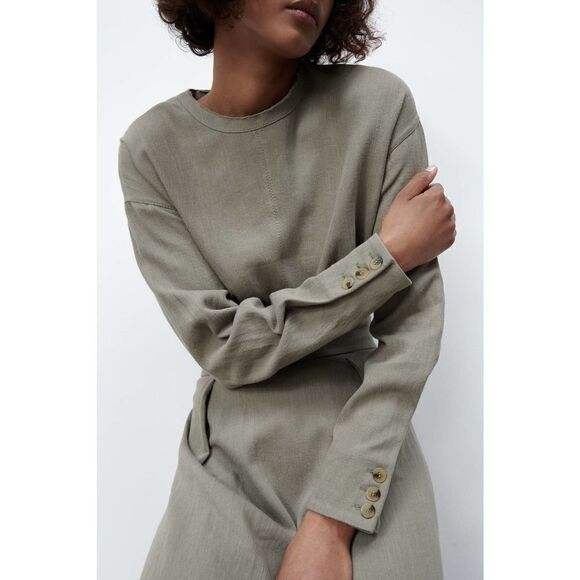 Zara Linen Blend Midi Dress New - Picture 6 of 6